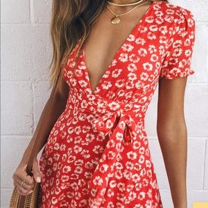 Red Floral Print Mini Dress